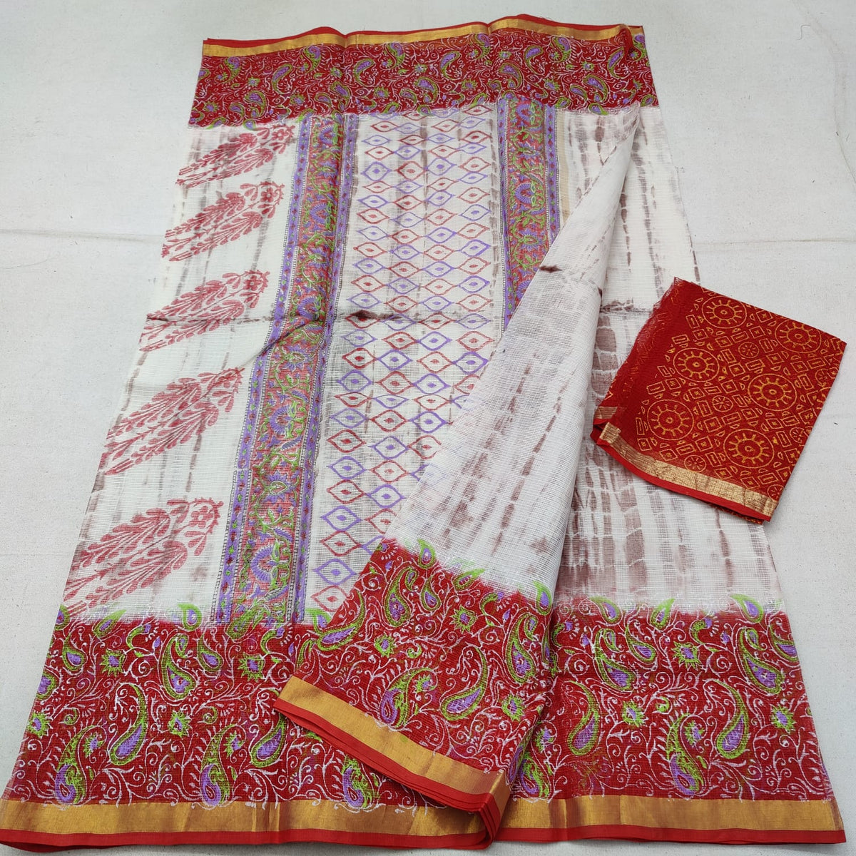 Printed Cotton Slub Saree with floral border design