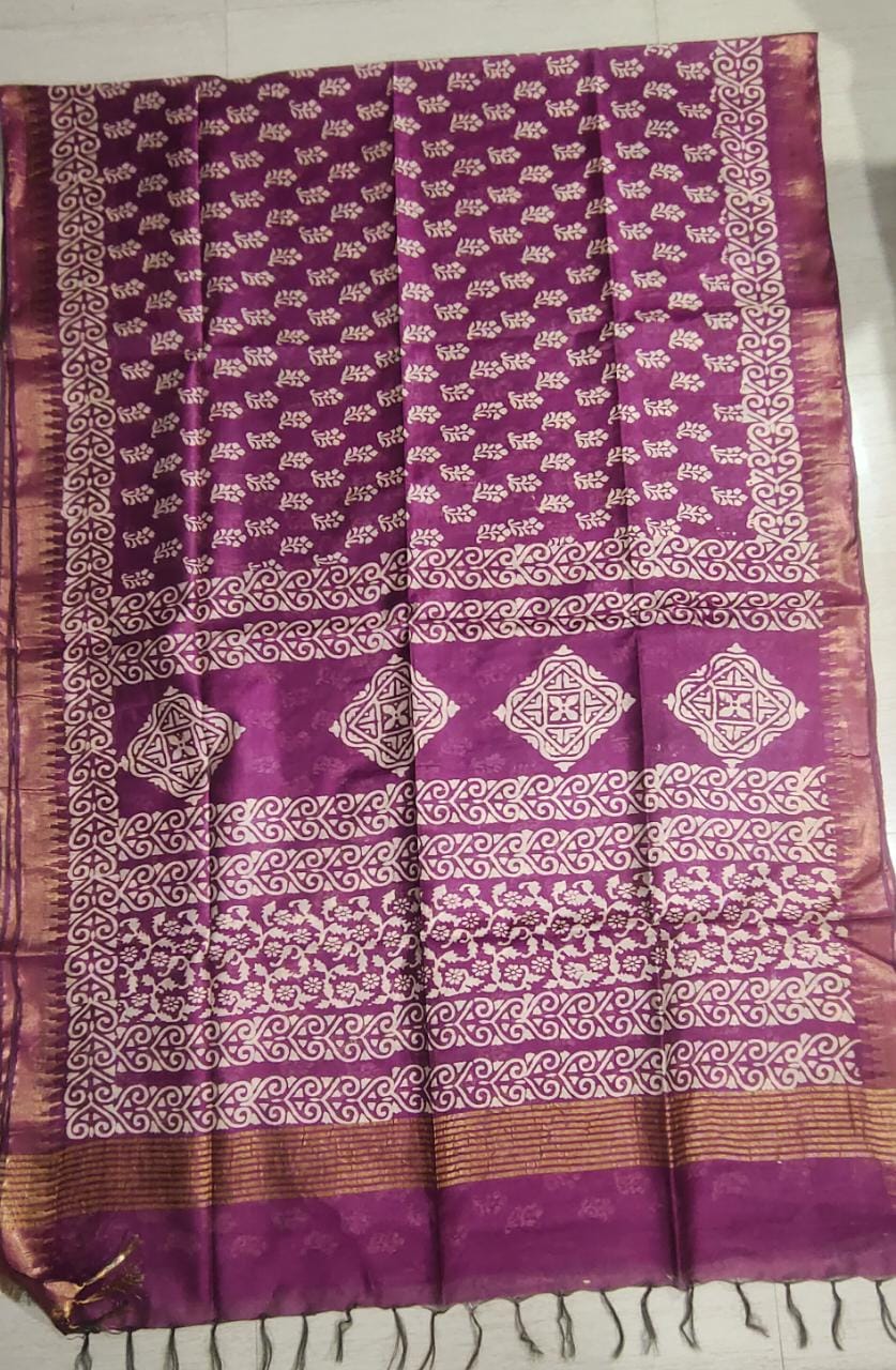 Purple Cotton Slub Saree with Geometrical Motif