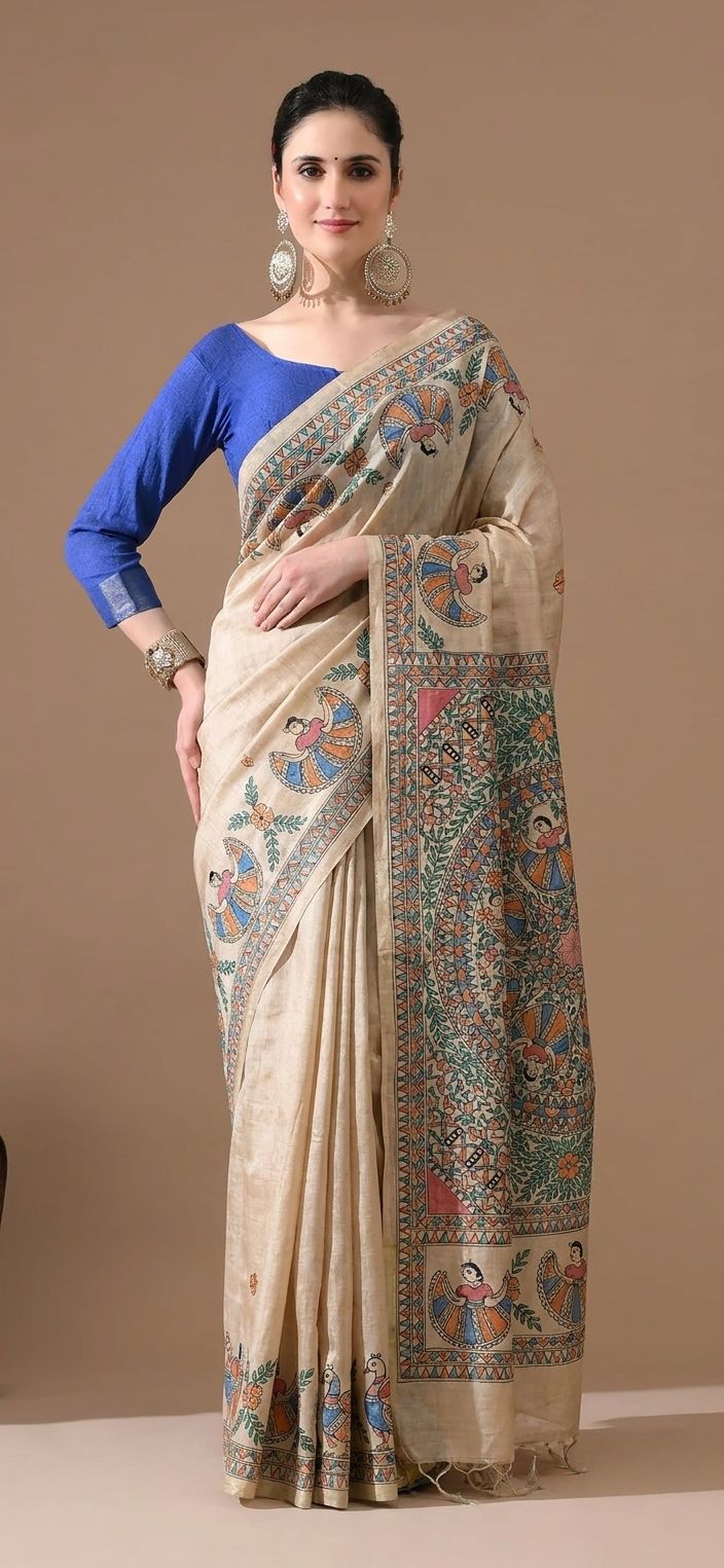 Ivory Madhubani Silk Saree