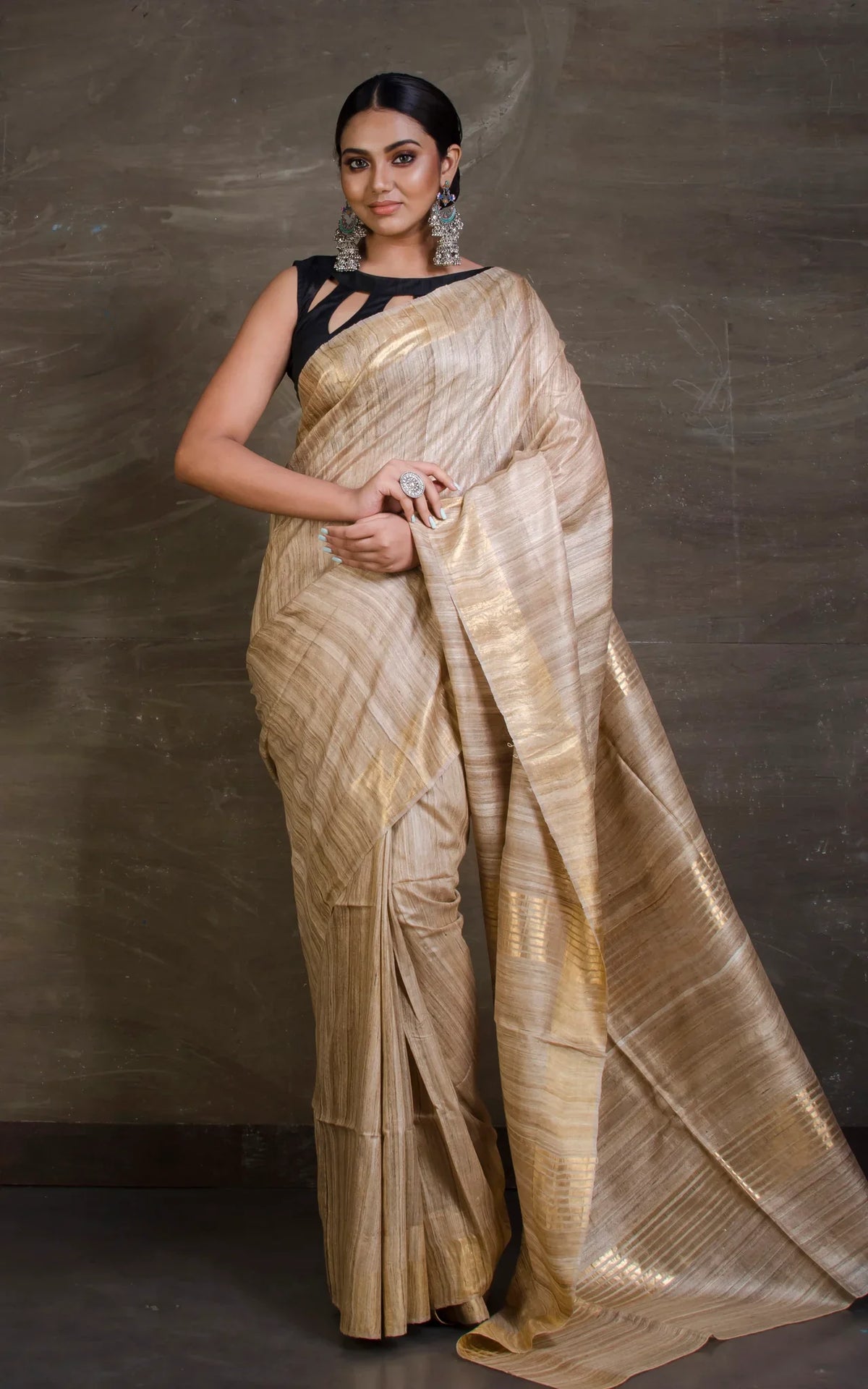 NATURAL TUSSAR GICCHA SILK SAREE