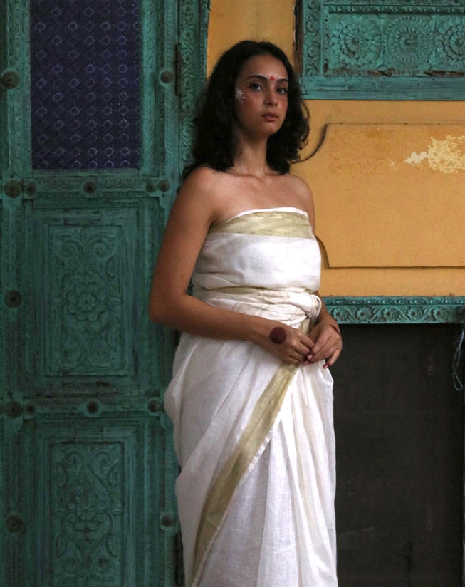 White Linen Saree: Elegance in Blush