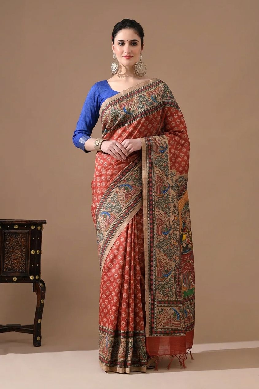 Madhubani Handcrafted HandPainted Saree