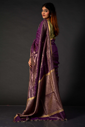 Tissue Linen Handwoven Royal Purple Linen Saree