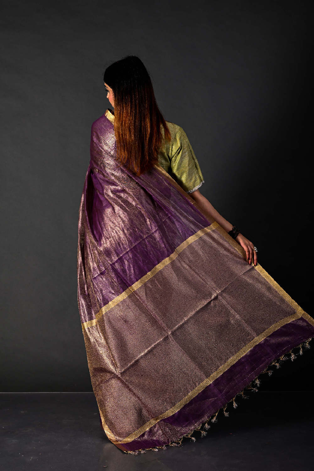 Tissue Linen Handwoven Royal Purple Linen Saree