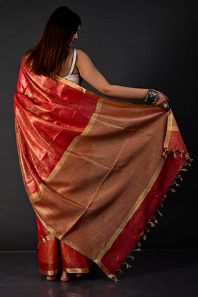 Tissue Linen Saree Handwoven Crimson Linen Saree