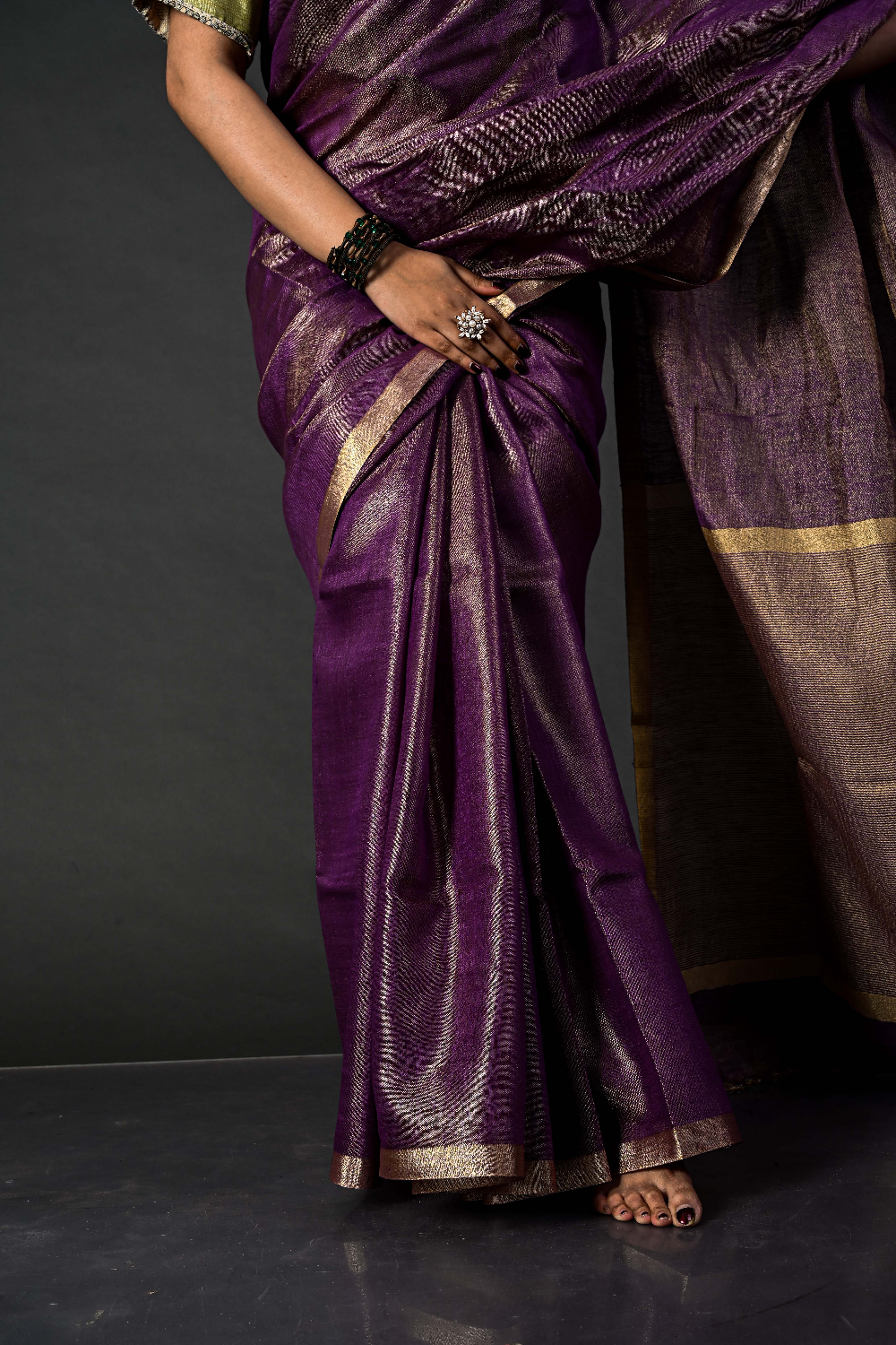 Tissue Linen Handwoven Royal Purple Linen Saree