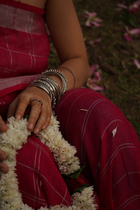 Eco-Friendly Pink Check Design Linen Saree