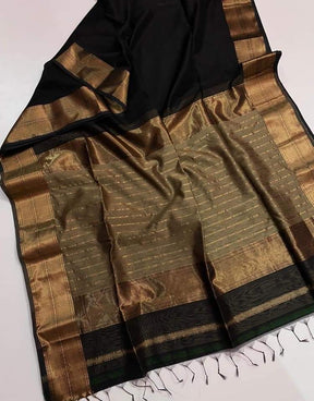 Classic Black Maheshwari Silk Saree with Handwoven Gold Zari Border