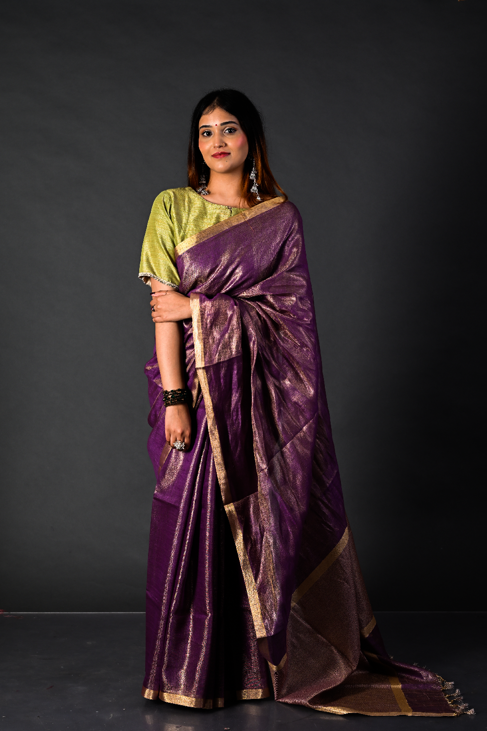 Tissue Linen Handwoven Royal Purple Linen Saree