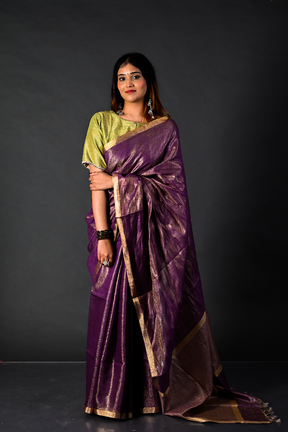Tissue Linen Handwoven Royal Purple Linen Saree