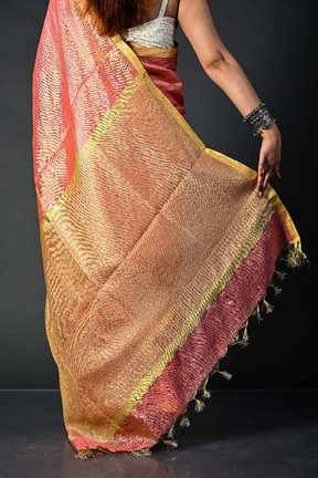 Tissue Linen saree crafted to celebrate timeless Indian craftsmanship with a contemporary touch.