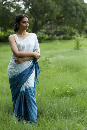 Mul Cotton Multicolour Bluish White Dyed Saree