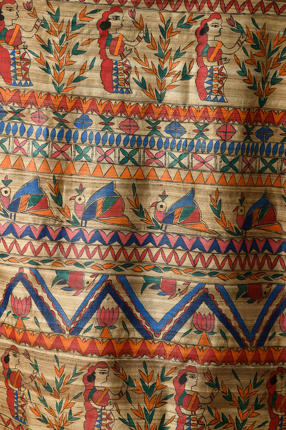 Royal Blue Colour Pure Tussar Silk Madhubani Traditional  Motif Handpainted Saree