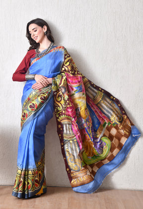 Handcrafted Hand-Painted Tussar Silk Saree – Bhasha Bharat
