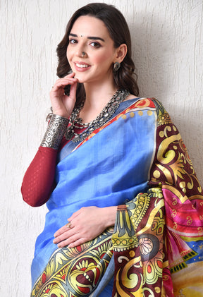 Handcrafted Hand-Painted Tussar Silk Saree – Bhasha Bharat