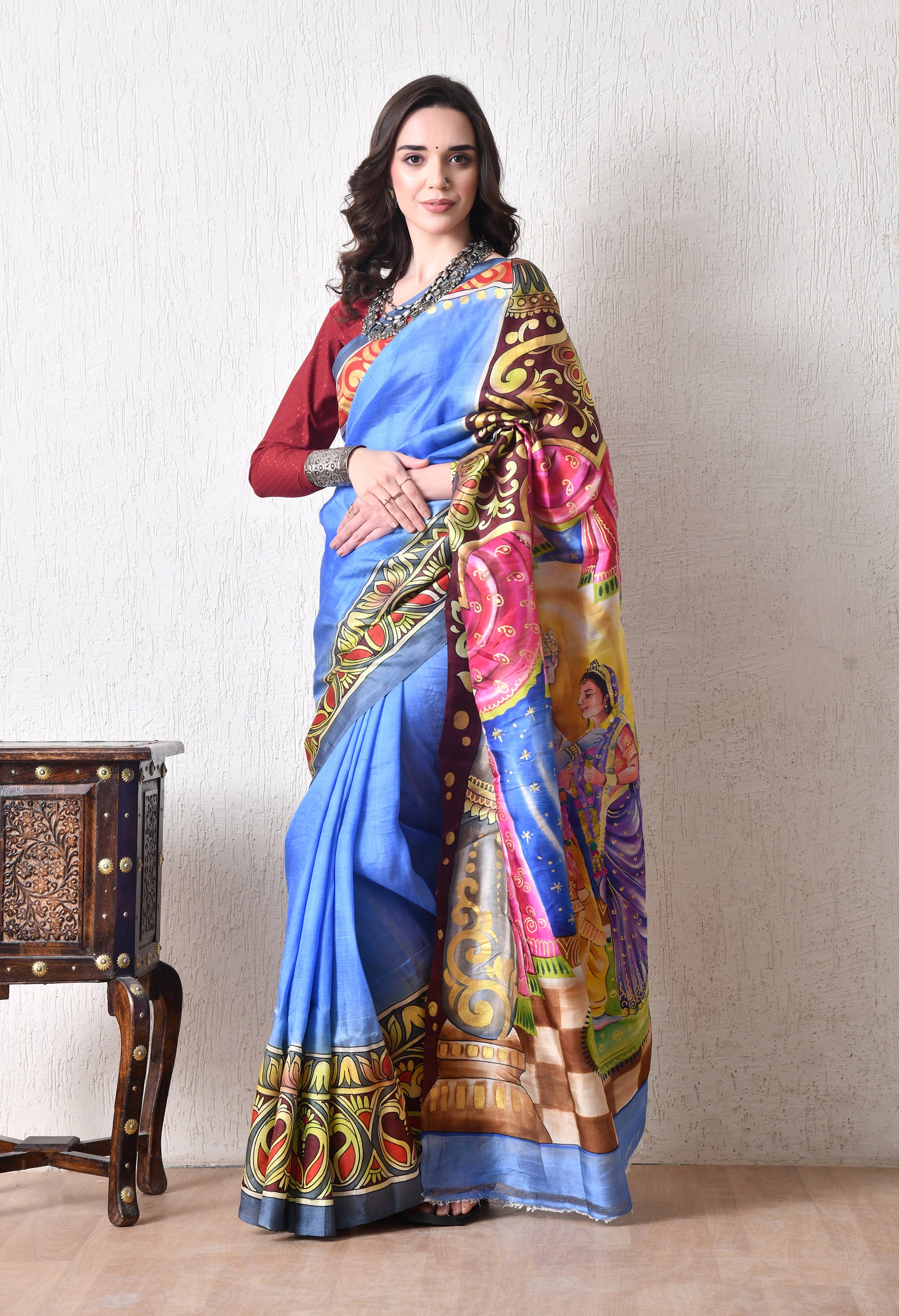Handcrafted Hand-Painted Tussar Silk Saree – Bhasha Bharat