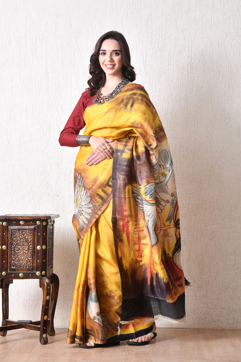Handcrafted Hand-Painted Tussar Silk Saree – Bhasha Bharat Tussar Silk