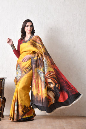 Handcrafted Hand-Painted Tussar Silk Saree – Bhasha Bharat Tussar Silk
