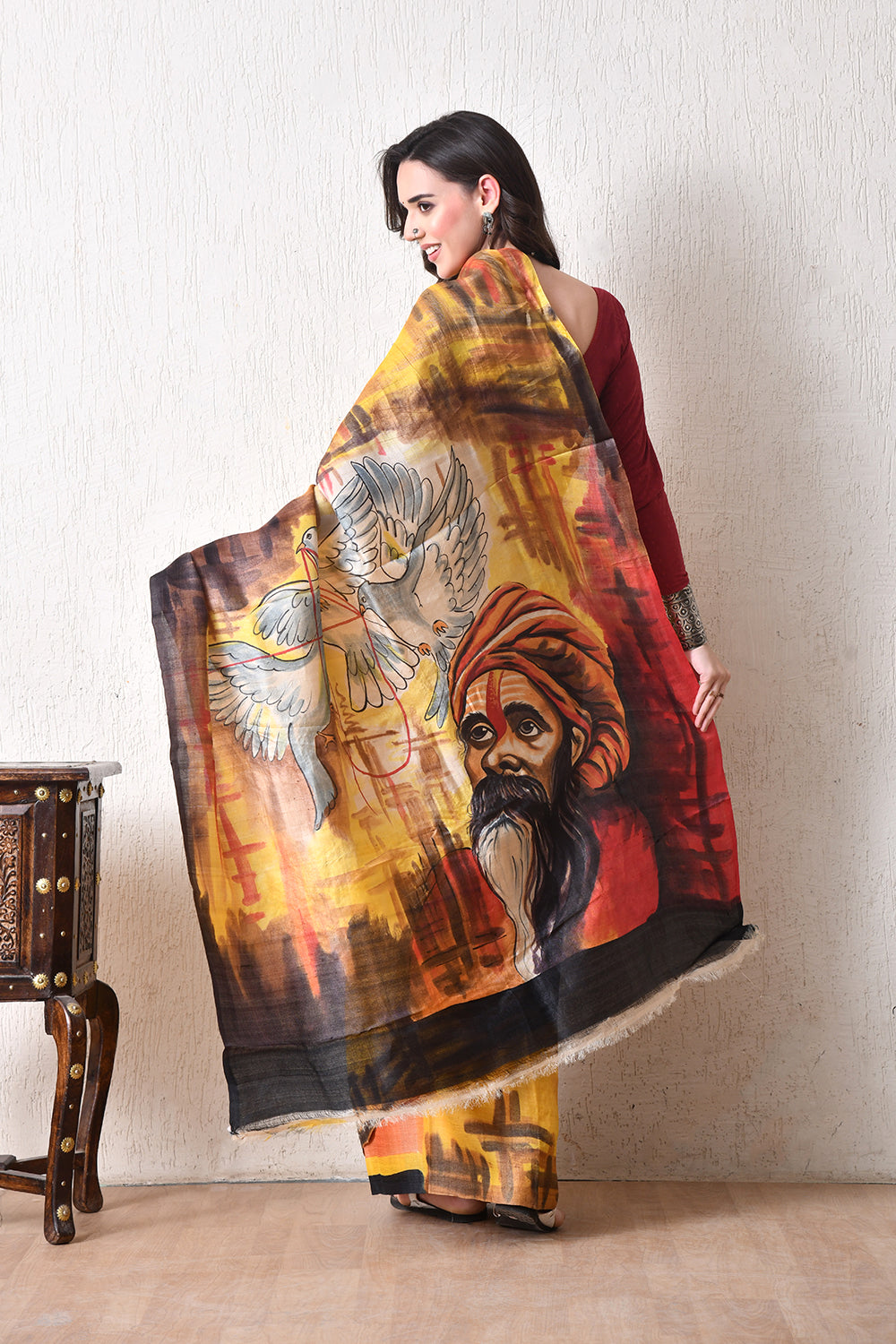 Handcrafted Hand-Painted Tussar Silk Saree – Bhasha Bharat Tussar Silk