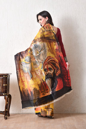 Handcrafted Hand-Painted Tussar Silk Saree – Bhasha Bharat Tussar Silk
