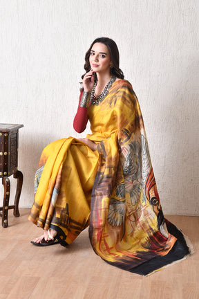 Handcrafted Hand-Painted Tussar Silk Saree – Bhasha Bharat Tussar Silk