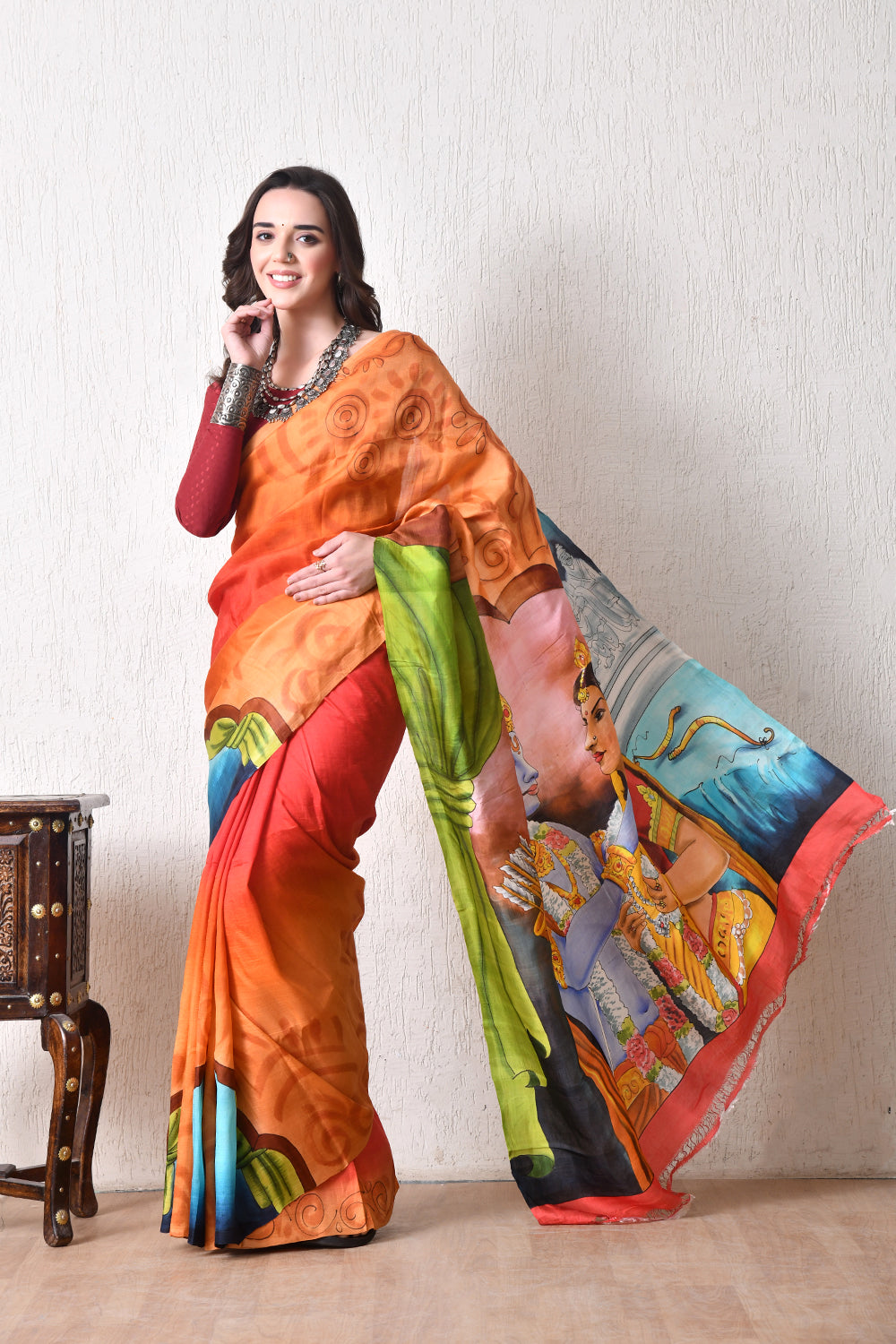 Handcrafted Hand-Painted Tussar Silk Saree – Bhasha Bharat