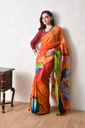 Handcrafted Hand-Painted Tussar Silk Saree – Bhasha Bharat