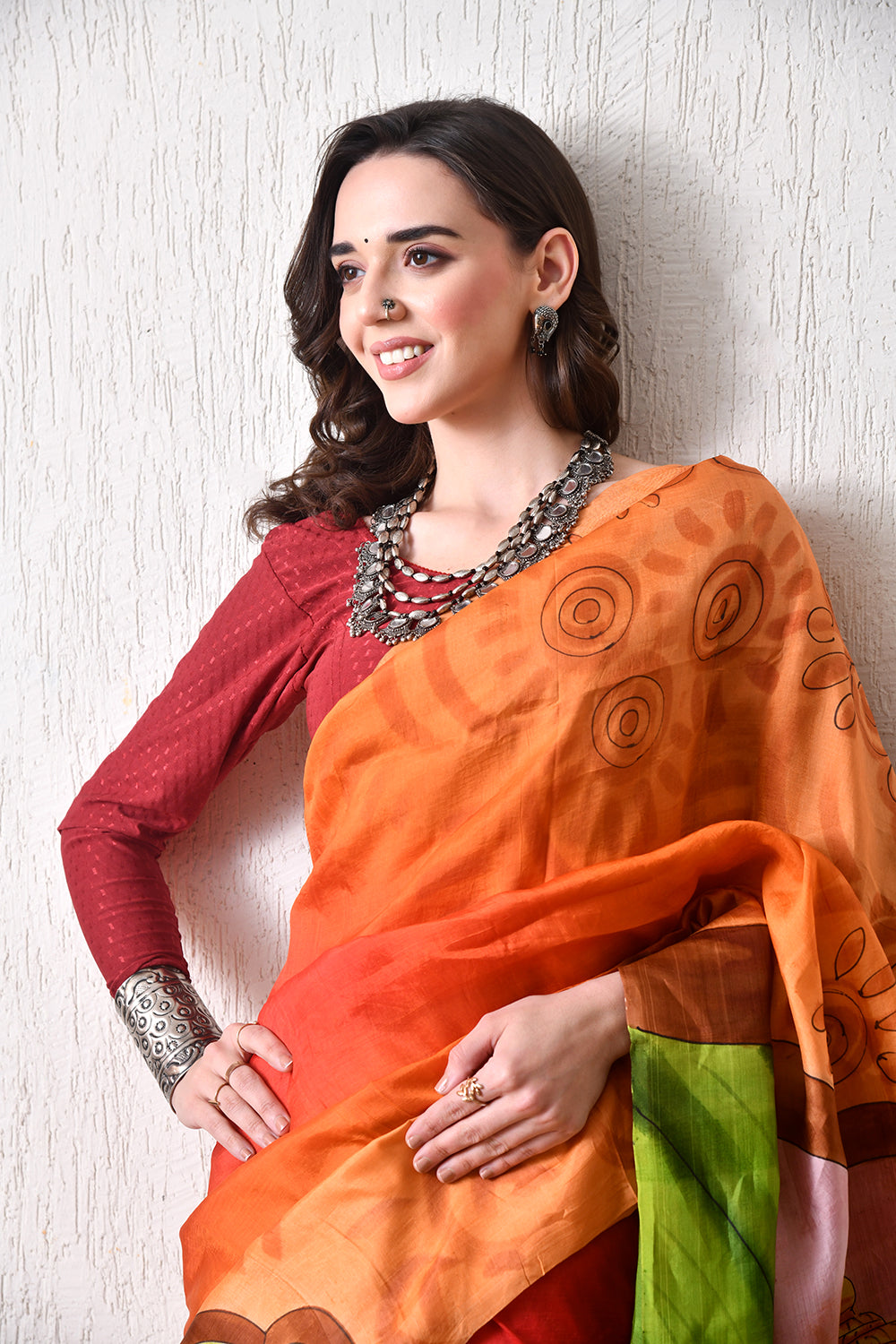 Handcrafted Hand-Painted Tussar Silk Saree – Bhasha Bharat
