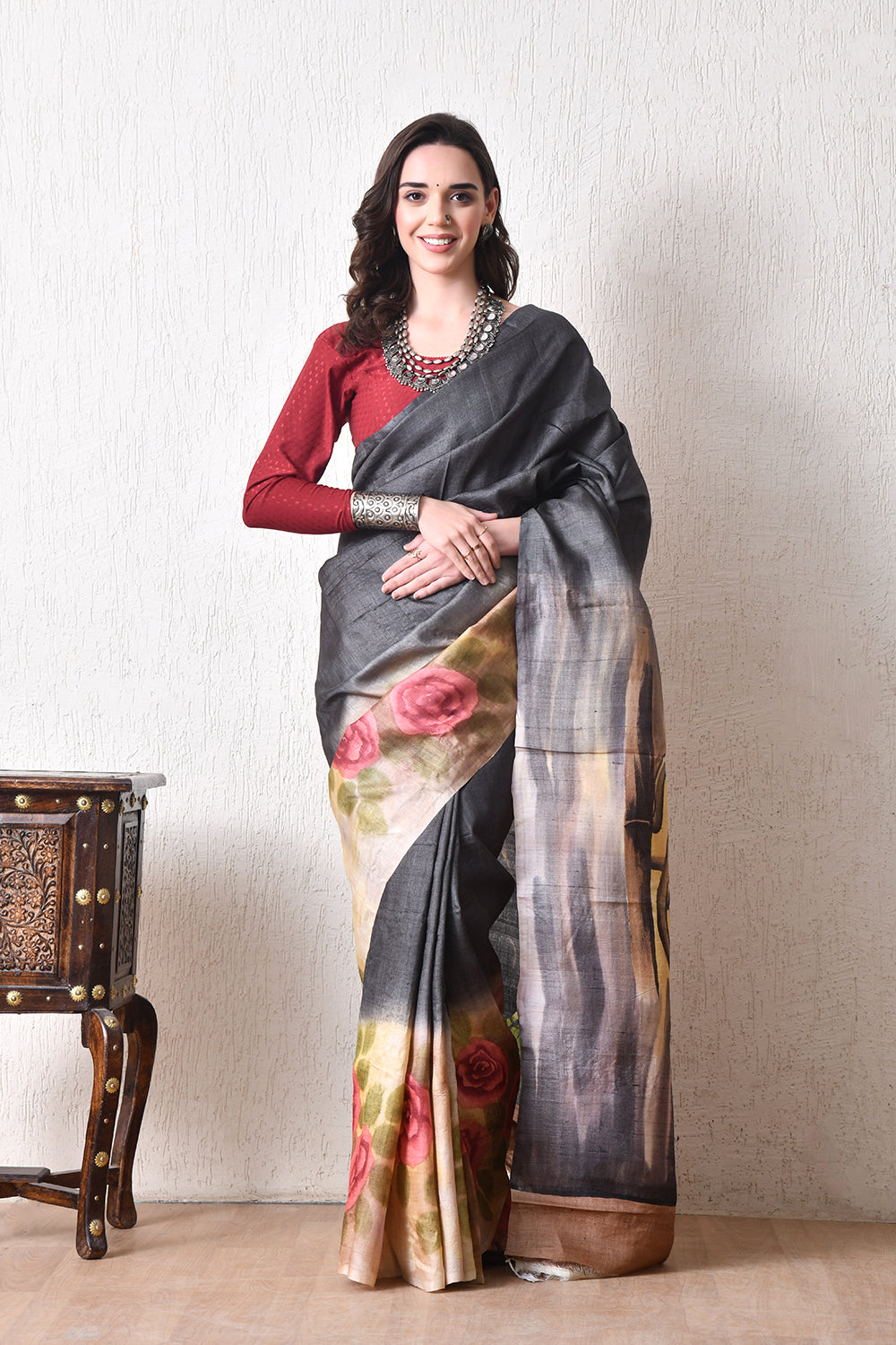 Handcrafted Hand-Painted Tussar Silk Saree – Bhasha Bharat