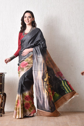 Handcrafted Hand-Painted Tussar Silk Saree – Bhasha Bharat