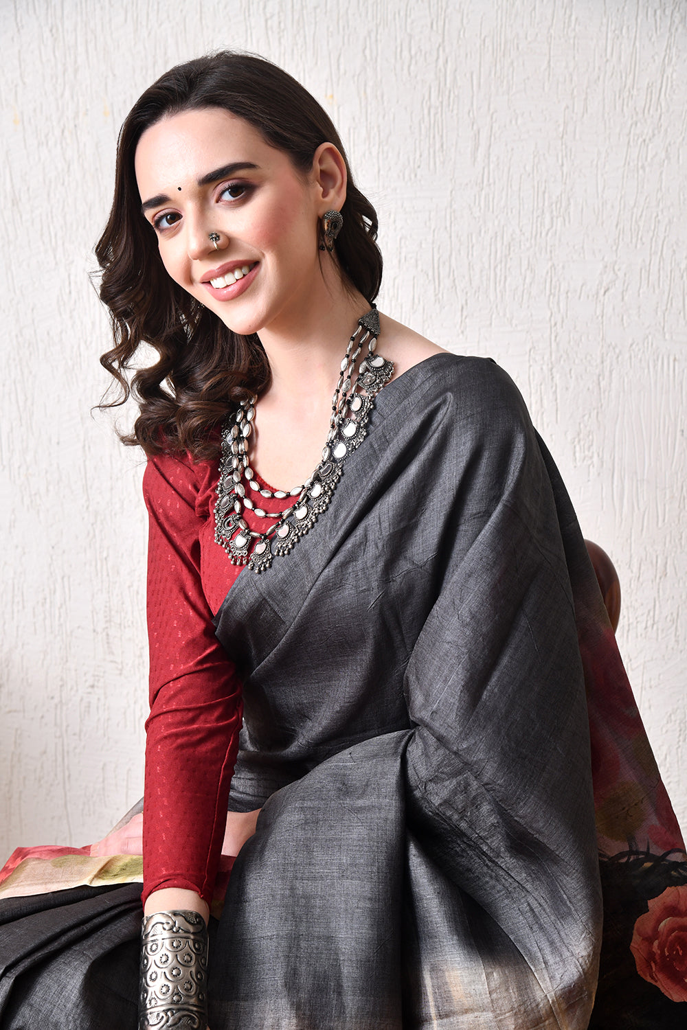 Handcrafted Hand-Painted Tussar Silk Saree – Bhasha Bharat