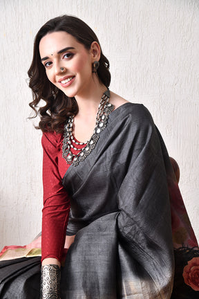 Handcrafted Hand-Painted Tussar Silk Saree – Bhasha Bharat
