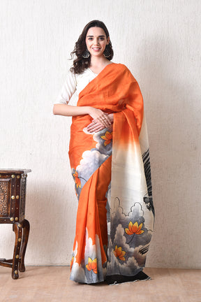 Handcrafted Hand-Painted Tussar Silk Saree – Bhasha Bharat
