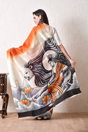 Handcrafted Hand-Painted Tussar Silk Saree – Bhasha Bharat