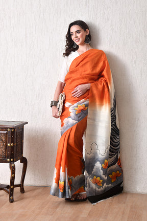 Handcrafted Hand-Painted Tussar Silk Saree – Bhasha Bharat