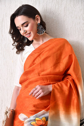 Handcrafted Hand-Painted Tussar Silk Saree – Bhasha Bharat