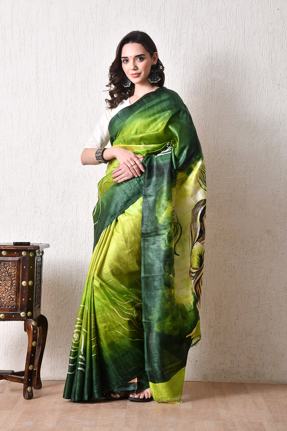 Handcrafted Hand-Painted Tussar Silk Saree – Bhasha Bharat