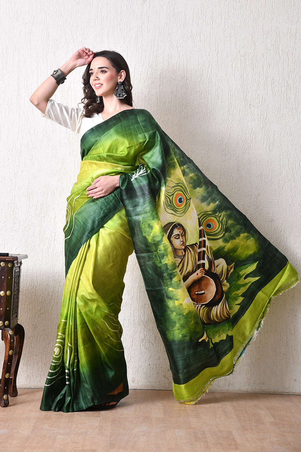 Handcrafted Hand-Painted Tussar Silk Saree – Bhasha Bharat
