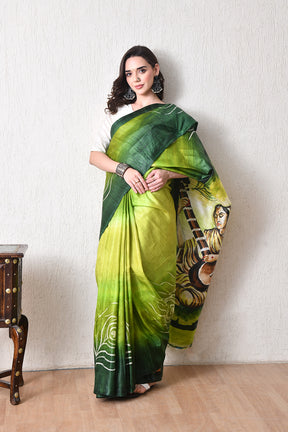Handcrafted Hand-Painted Tussar Silk Saree – Bhasha Bharat