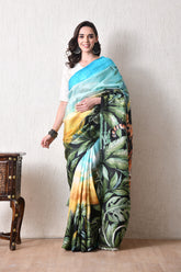 write description with for e commerce website bhashab bharat brand Handcrafted Hand-Painted tussar silk saree
