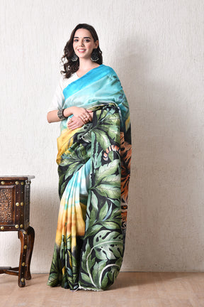 write description with for e commerce website bhashab bharat brand Handcrafted Hand-Painted tussar silk saree