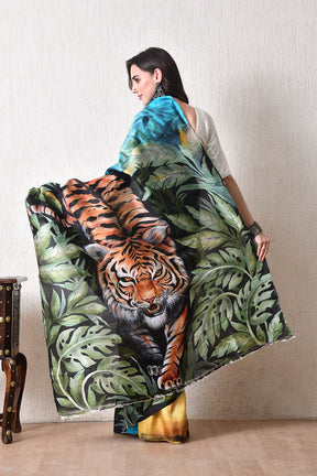 write description with for e commerce website bhashab bharat brand Handcrafted Hand-Painted tussar silk saree