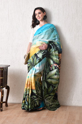 write description with for e commerce website bhashab bharat brand Handcrafted Hand-Painted tussar silk saree