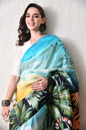 write description with for e commerce website bhashab bharat brand Handcrafted Hand-Painted tussar silk saree