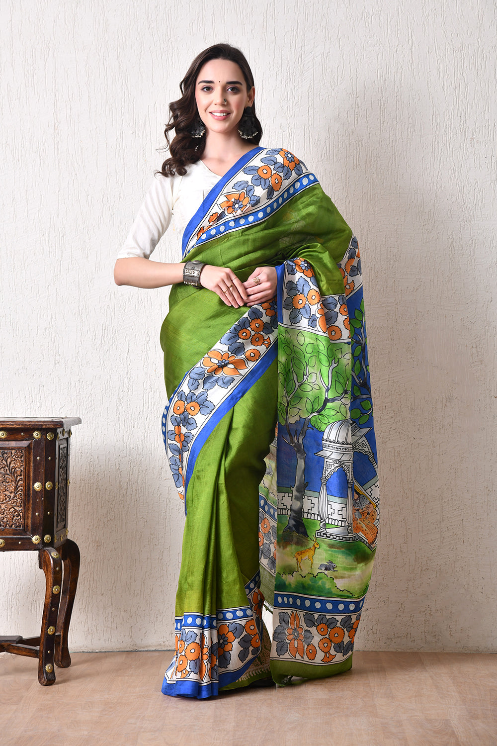 Handcrafted Hand-Painted Tussar Silk Saree – Bhasha Bharat