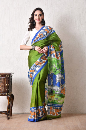 Handcrafted Hand-Painted Tussar Silk Saree – Bhasha Bharat