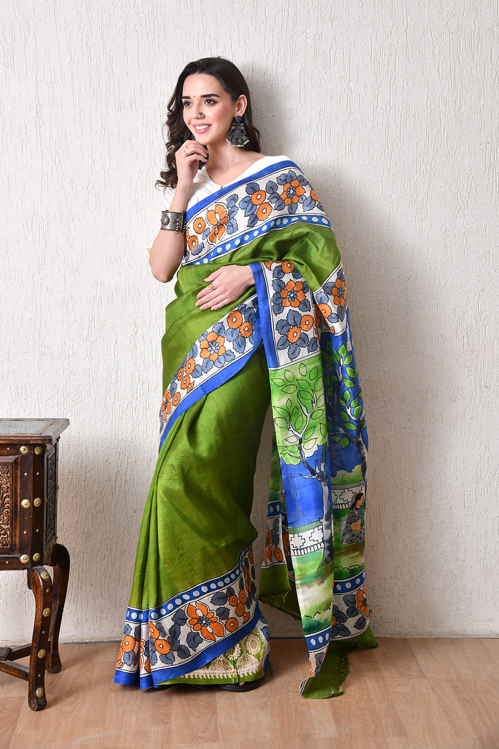 Handcrafted Hand-Painted Tussar Silk Saree – Bhasha Bharat