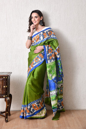 Handcrafted Hand-Painted Tussar Silk Saree – Bhasha Bharat