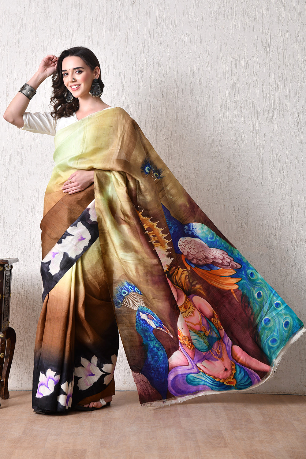Handcrafted Hand-Painted Tussar Silk Saree – Bhasha Bharat