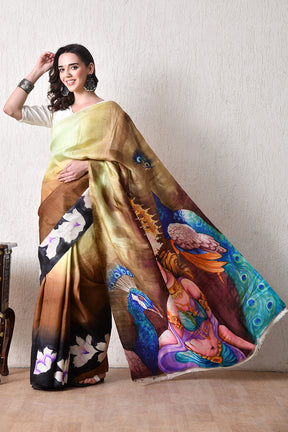 Handcrafted Hand-Painted Tussar Silk Saree – Bhasha Bharat